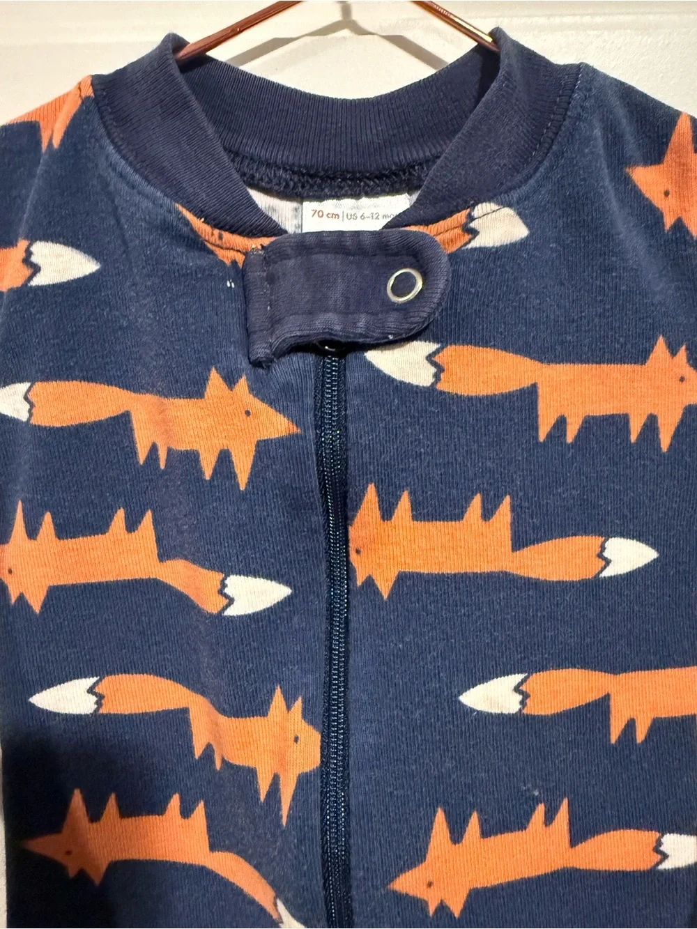 Hanna Andersson Navy and Orange Fox Print One-Piece Pajamas
